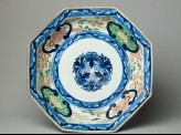 Octagonal plate with flowers and shishi, or lion dogs