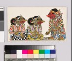 Card with characters from Wayang theatre