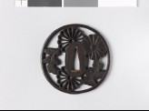Round tsuba with heraldic chrysanthemum blossoms