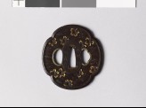 Mokkō-shaped tsuba with cherry blossoms floating on water (EAX.10551)