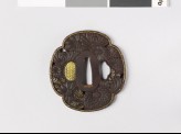 Mokkō-shaped tsuba with chrysanthemum flowers and leaves (EAX.10636)