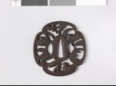 Mokkō-shaped tsuba with mandarin ducks and waves (EAX.10773)