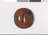 Tsuba depicting a travelling showman and his monkey (EAX.10942)