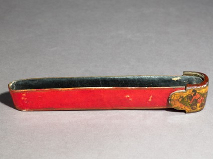 Tray from a qalamdan, or pen box, with hunting scenesoblique