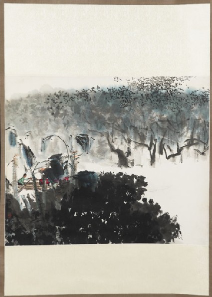 River landscape with boatfront, painting only