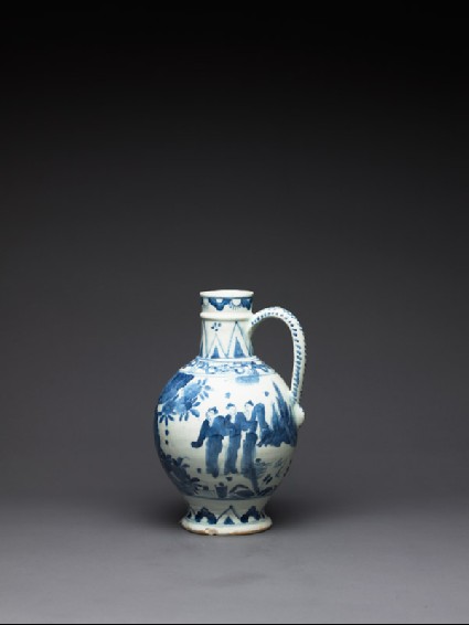 Mug with figures among rocks and cloudsoblique