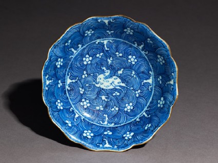 Blue-and-white dish with leaping horsetop