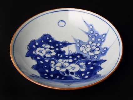 Blue-and-white dish with Prunus sprayfront
