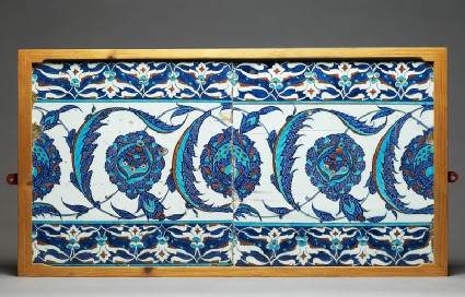 Tile decorated with peonies and serrated leavesfront, with EA1978.1528