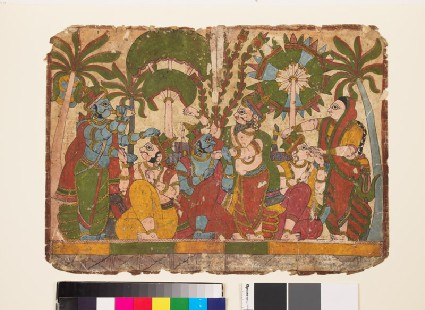 Assassin aiming an arrow at a king seated on a balconyfront