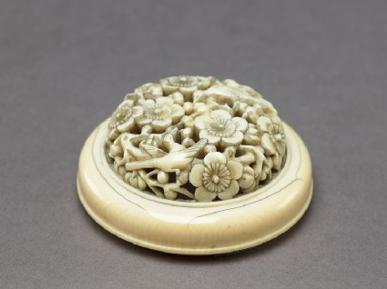 Cricket cage lid with bird and flowersoblique