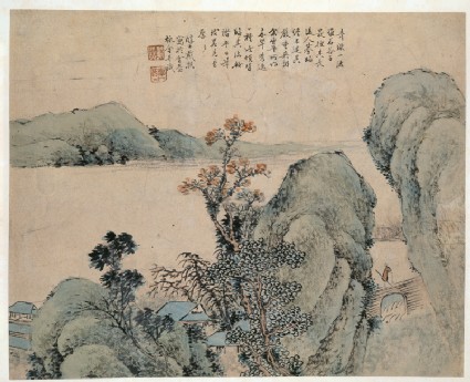 Landscape with figure on a bridgefront