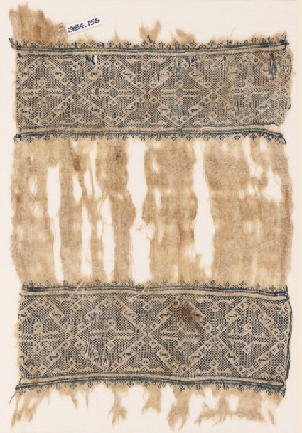 Textile fragment with bands of diamond-shaped squaresfront