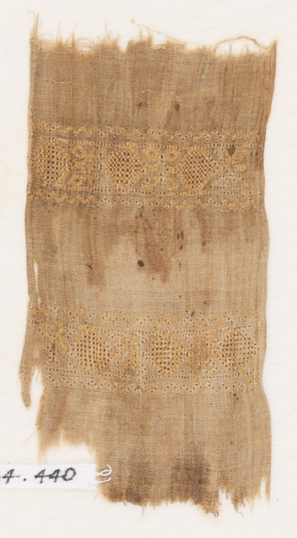 Textile fragment with two bands of medallionsfront