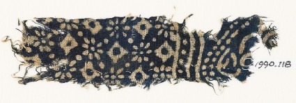 Textile fragment with rosettes, dots, and lobed squaresfront