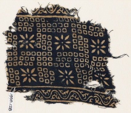 Textile fragment with bandhani, or tie-dye, imitation and rosettesfront