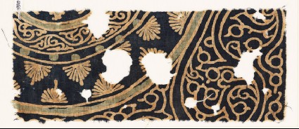 Textile fragment with vines, palmettes, and tendrilsfront