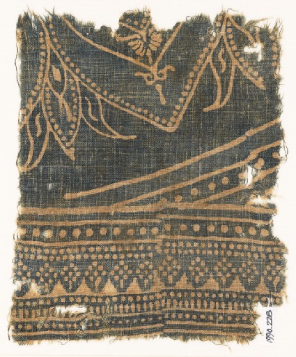 Textile fragment with arches and dotted rosettesfront