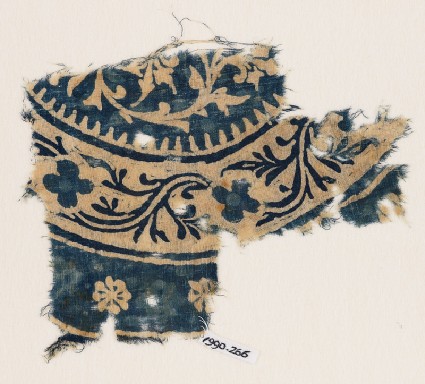 Textile fragment with stems, leaves, and rosettesfront