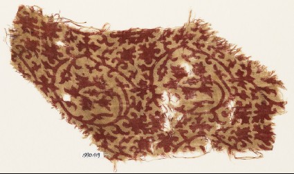 Textile fragment with tendrils, leaves, and flower-headsfront