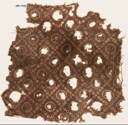 Textile fragment with bandhani, or tie-dye, imitation and rosettesfront