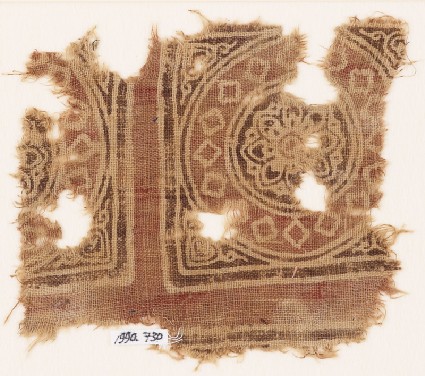 Textile fragment with squares, tendrils, and crossesfront