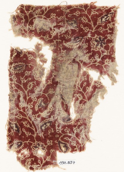 Textile fragment with tendrils, leaves, and flower-headsfront