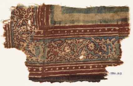 Textile fragment with vine, leaves, and flowersfront
