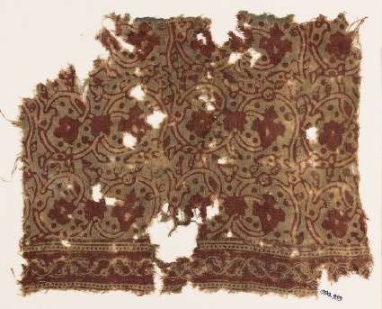 Textile fragment with tendrils, leaves, and flower-headsfront