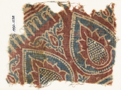 Textile fragment with tear-drops and leavesfront