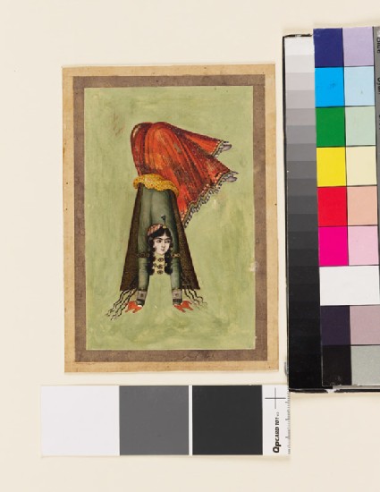 Page from a dispersed muraqqa‘, or album, depicting a female acrobatfront