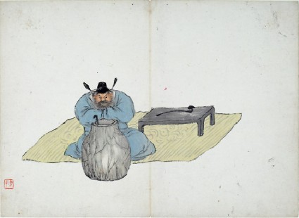 Man leaning on a large vessel of winefront