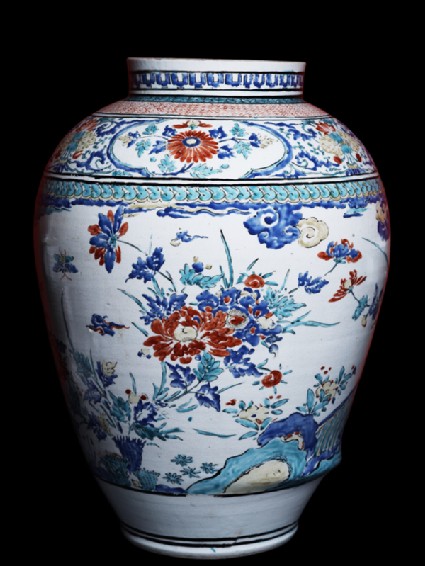 Misshapen baluster jar with flowersside