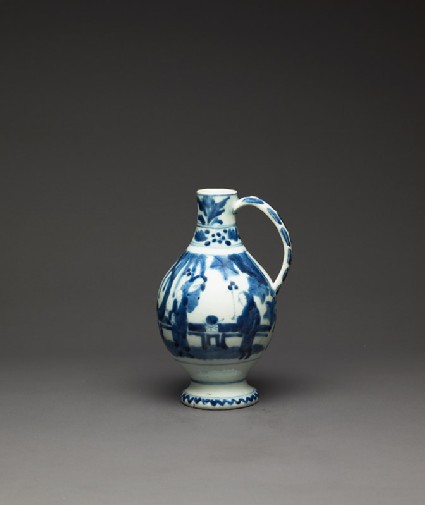 Mug of European form depicting figures on a terraceside