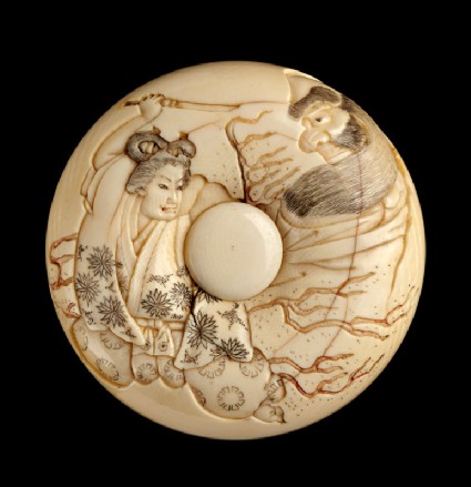 Manjū netsuke depicting Watanabe no Tsuna fighting the Ibaraki Demonfront