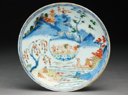 Saucer with Japanese picnic scenetop