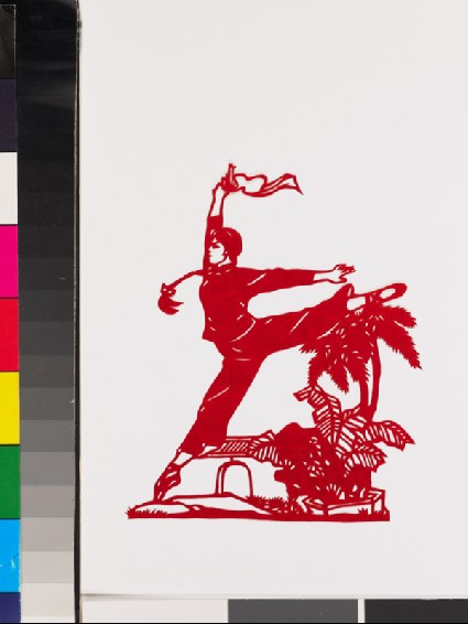 Heroine from the ballet Red Detachment of Women landing in grande jetéfront