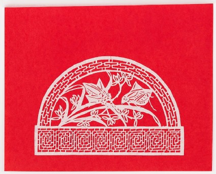 Two insects on a lotus branchfront