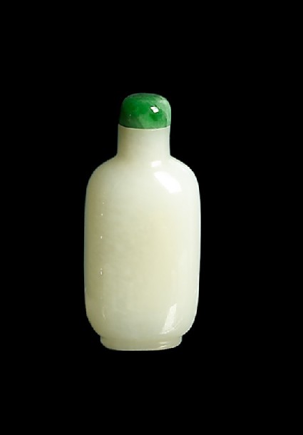 White jade snuff bottle with jadeite stopperoblique