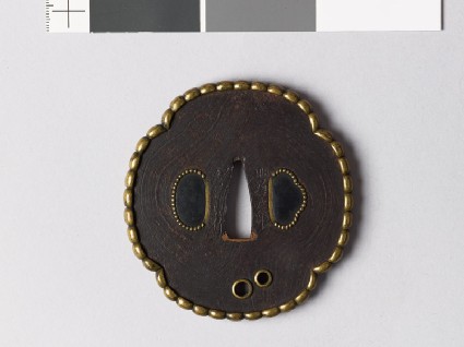 Mokkō-shaped tsuba with pearled brass rimfront