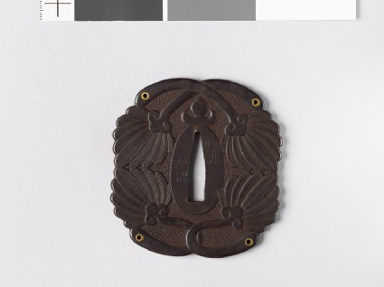 Tsuba with feather fans and gold eyeletsfront