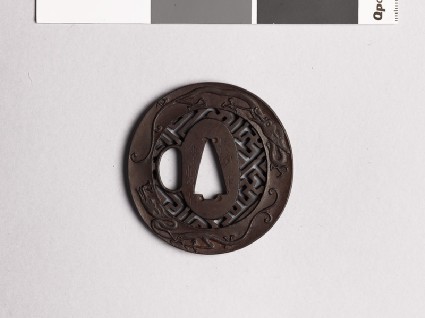 Tsuba with swastikas and amariō, or rain dragonsfront