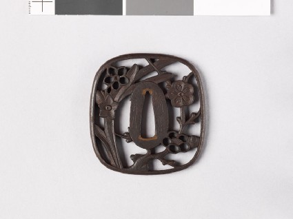 Tsuba with plum blossom and narcissus flowersfront