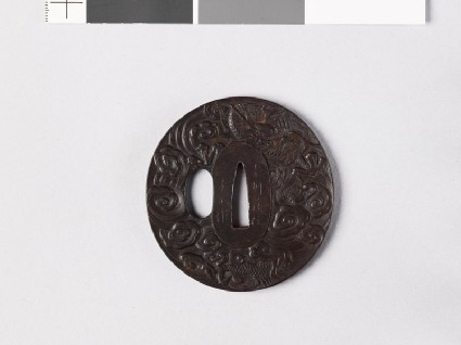Tsuba with dragon amid cloudsfront