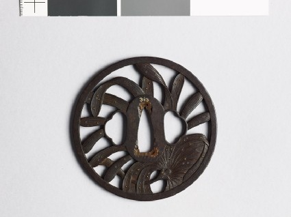 Tsuba with fan, leaves, and dew dropsfront