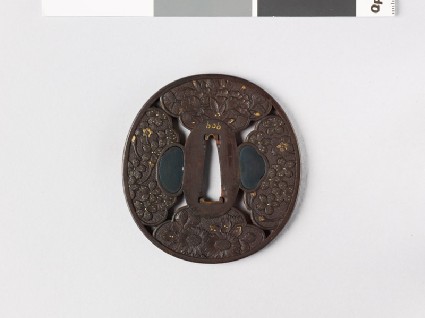 Tsuba with cherry, peony, and chrysanthemum flowersfront