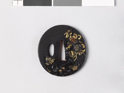 Tsuba depicting the Chinese hero Chao Yün with A Toufront
