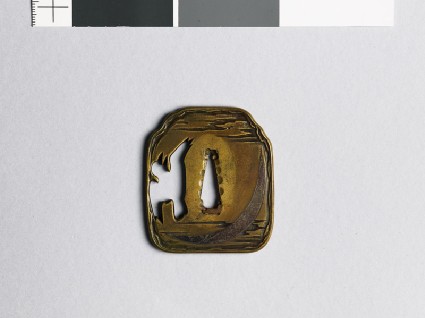 Tsuba with flying cuckoo and crescent moonfront