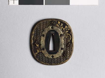 Tsuba with ants, paulownia, and chrysanthemumfront