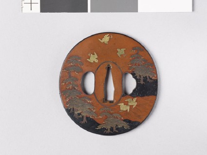 Tsuba depicting birds flying above Matsushimafront